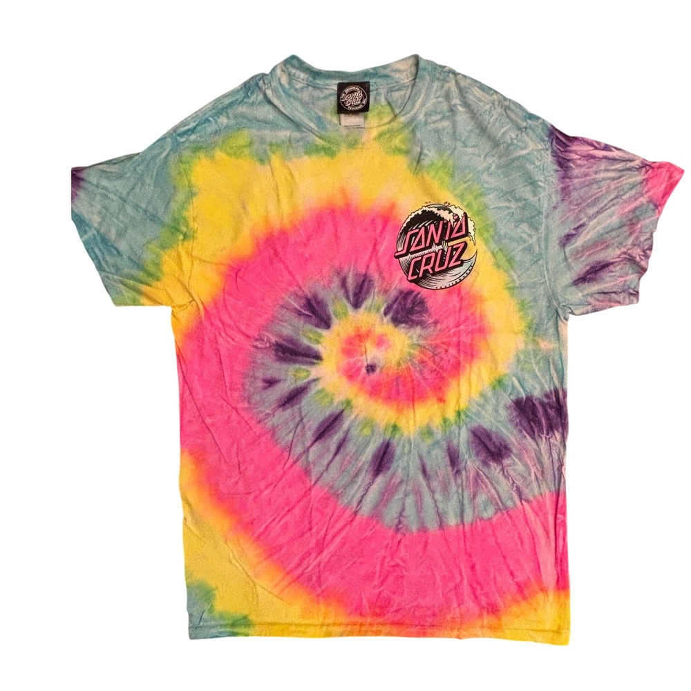 Santa Cruz Skateboards Rainbow Tie Dye Dot Logo T-Shirt Medium Cotton Unisex